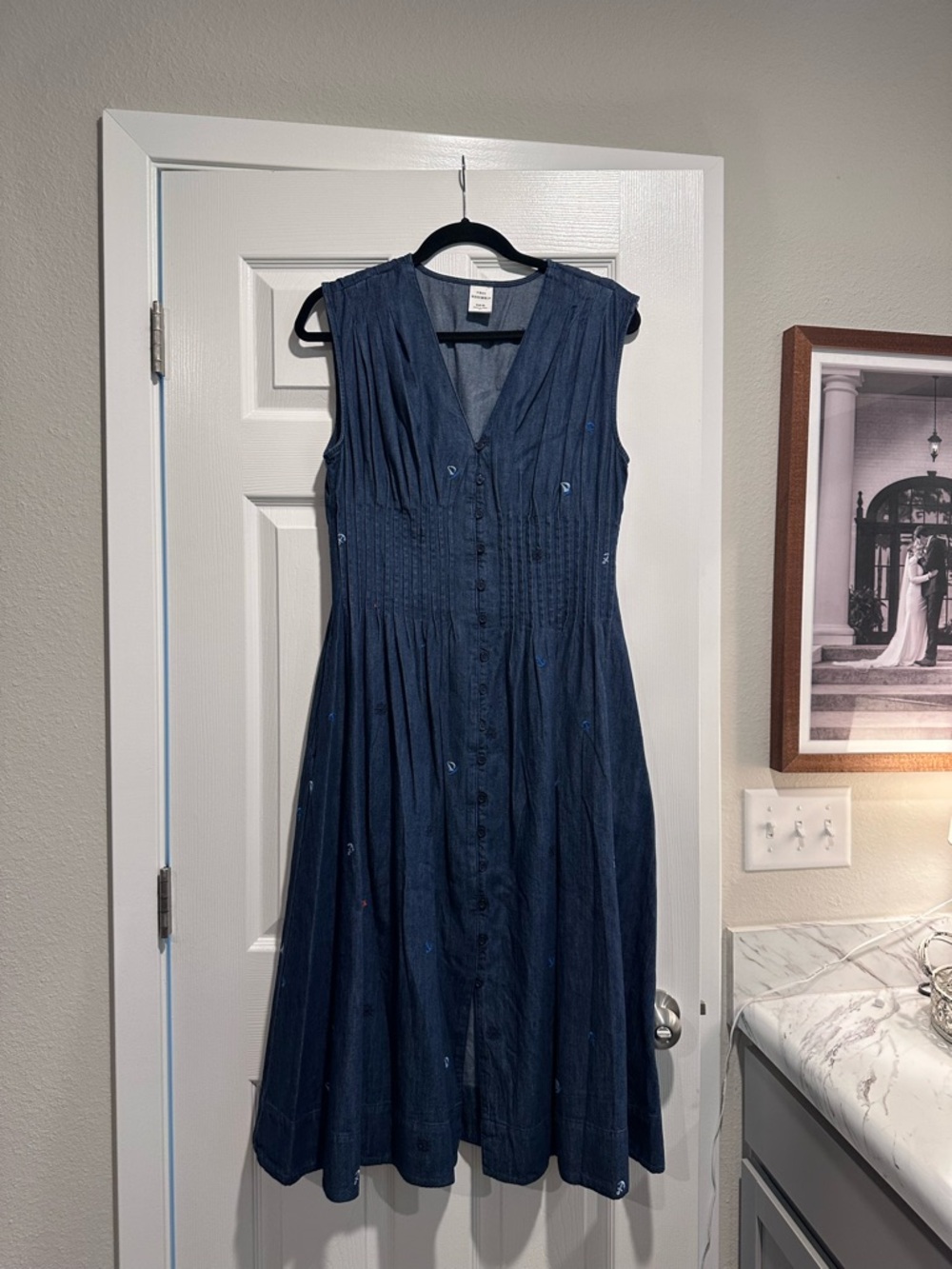 Navy Blue Nautical Button-Front Sleeveless Dress